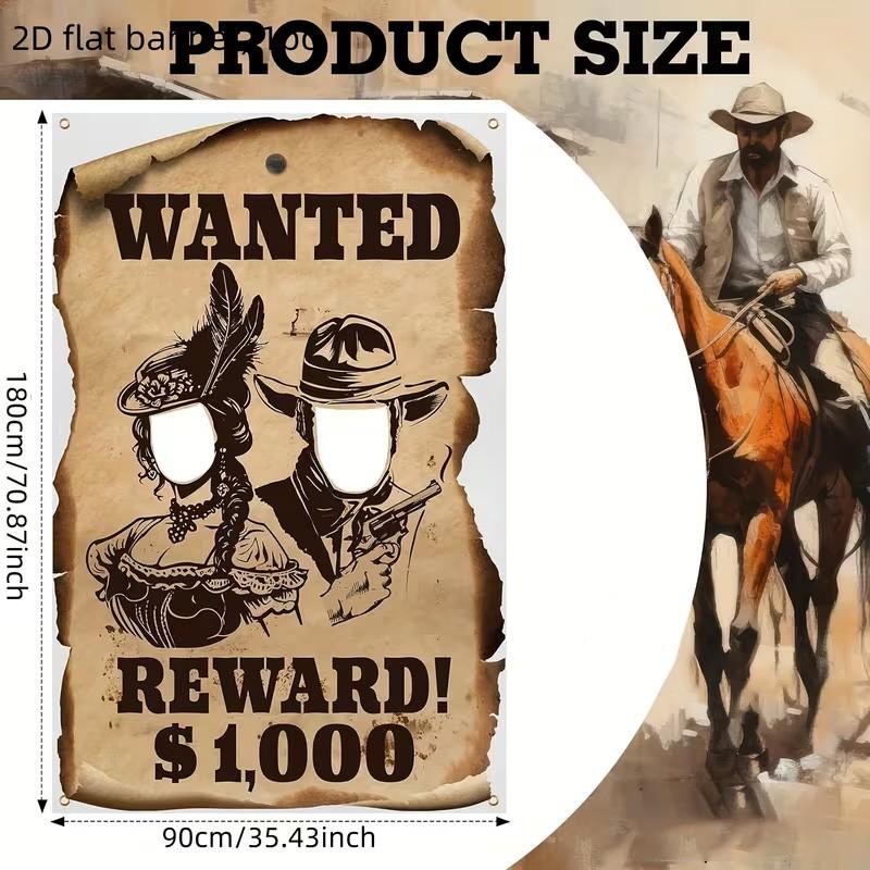 Western Photo Props Banner, Cowboy Selfie Poster, Hollow Head Design, Western Party Decor, No Power Needed, 2D Flat Door Cover