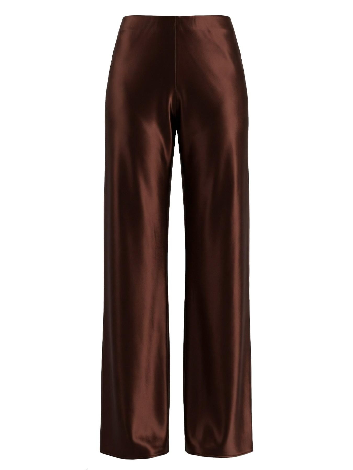 Elegant Acetate Satin Long Pants for Women, High-Waisted Straight Leg Wide Leg Trousers, Office Wear Outerwear, Premium Quality, Bottoms