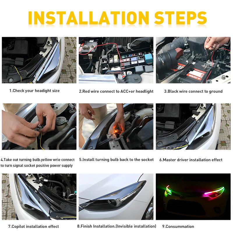 2pcs RGB 60CM LED DRL Light Car Headlight Strip Light Turn Signal Remote Control