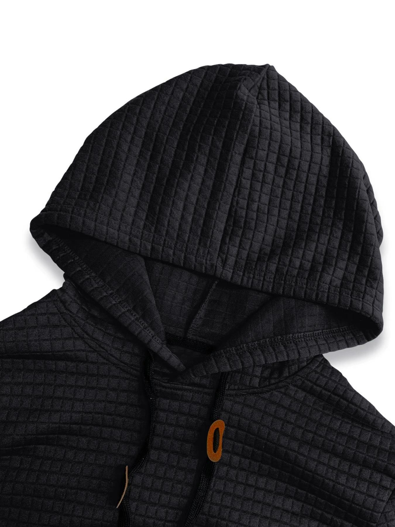 Men's Waffle Hoodie Sweatshirt, Fashionable Label Design, Comfortable Sportswear, Soft Fabric for Sports and Casual Use