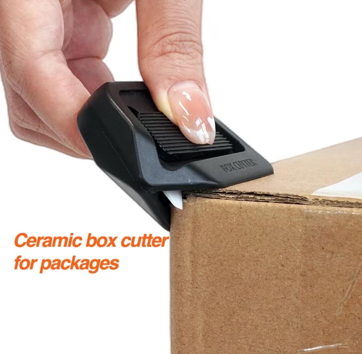 Magnetic Safety Box Cutter  Auto-Retract Ceramic Blade Cutting Supplies, 90° Edge Guide Fridge & Desk Mount, Portable Home Office Craft Tool