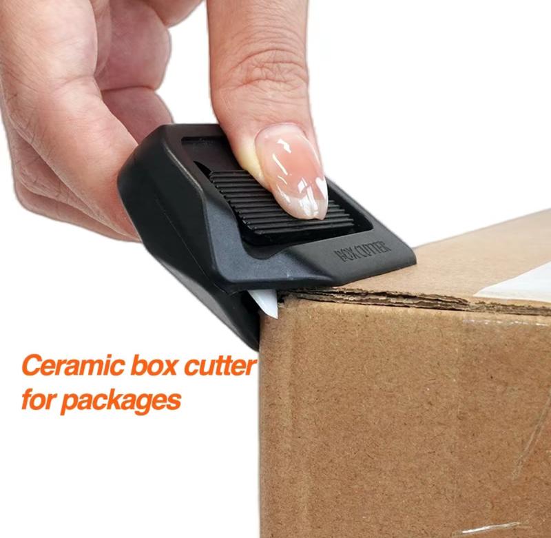 Magnetic Safety Box Cutter  Auto-Retract Ceramic Blade Cutting Supplies, 90° Edge Guide Fridge & Desk Mount, Portable Home Office Craft Tool