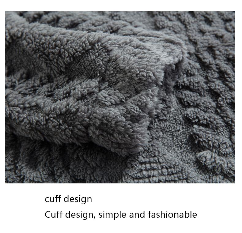 Men's Warm  relaxed fit outer Jacquard Fabric Loose-Fit Full-Zip Hoodie Jacket - Plush Texture Plain Hooded Outer Coat with Decorative Zipper Pull, Kangaroo Pockets, for Outdoor Indoor, Urban Commute, Menswear Tops