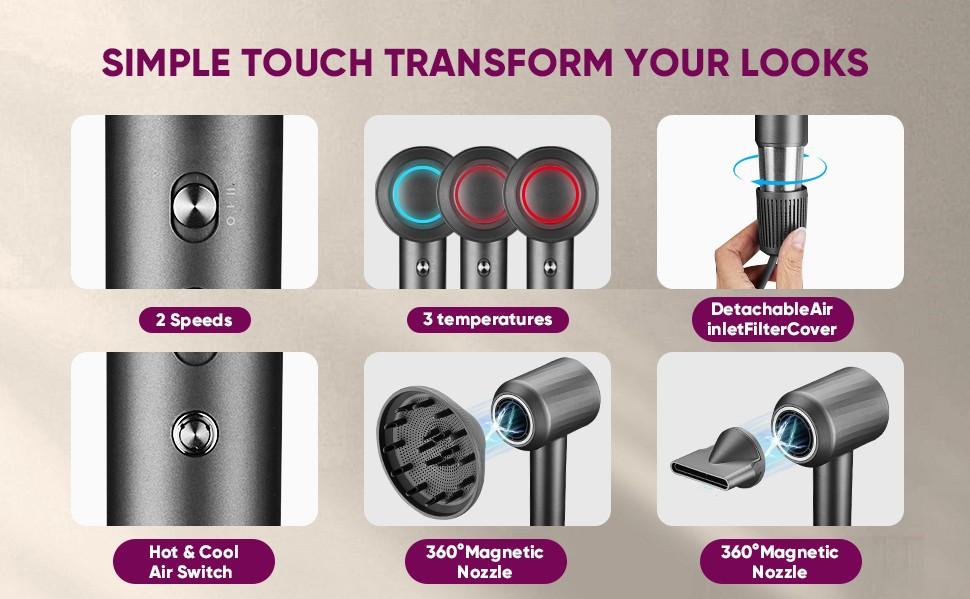 High Speed Hair Blow Dryer, Hair Dryer with Magnetic Attachments, Negative Ion, Fast Drying, Low Noise, 3 Modes-Control, Diffuser Curly Fathersdaygifts High Speed Hair Blow Dryer, Hair Dryer with Magnetic Attachments, Negative Ion, Fast Drying, Low Noise, 3 Modes-Control, Diffuser Curly Fathersdaygifts