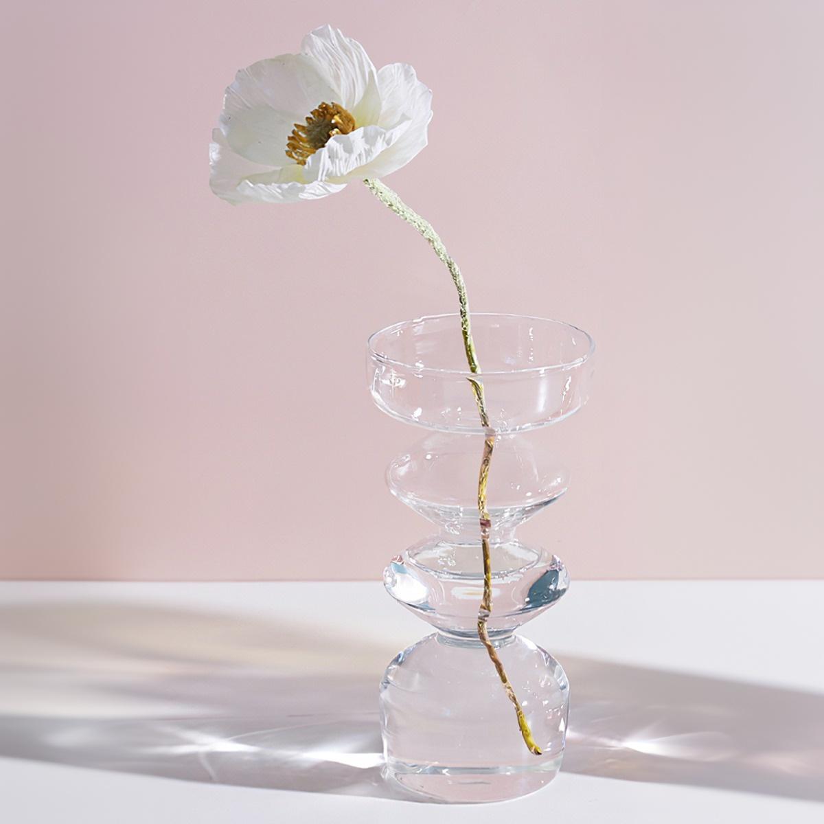Modern Glass Vase, Hand-Blown Transparent Flower Pot, Unique Shape, Home Desktop Decoration, Water Culture Plant Container, Decorative Vase
