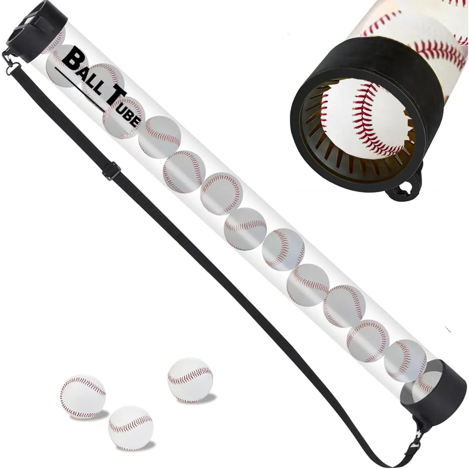 Baseball Ball Pickup Tube Holds 14 Balls, Baseball Ball Picker Upper Holder with Shoulder Strap, Durable All-Terrain Baseball Collector for Coaches, Parents and Teams