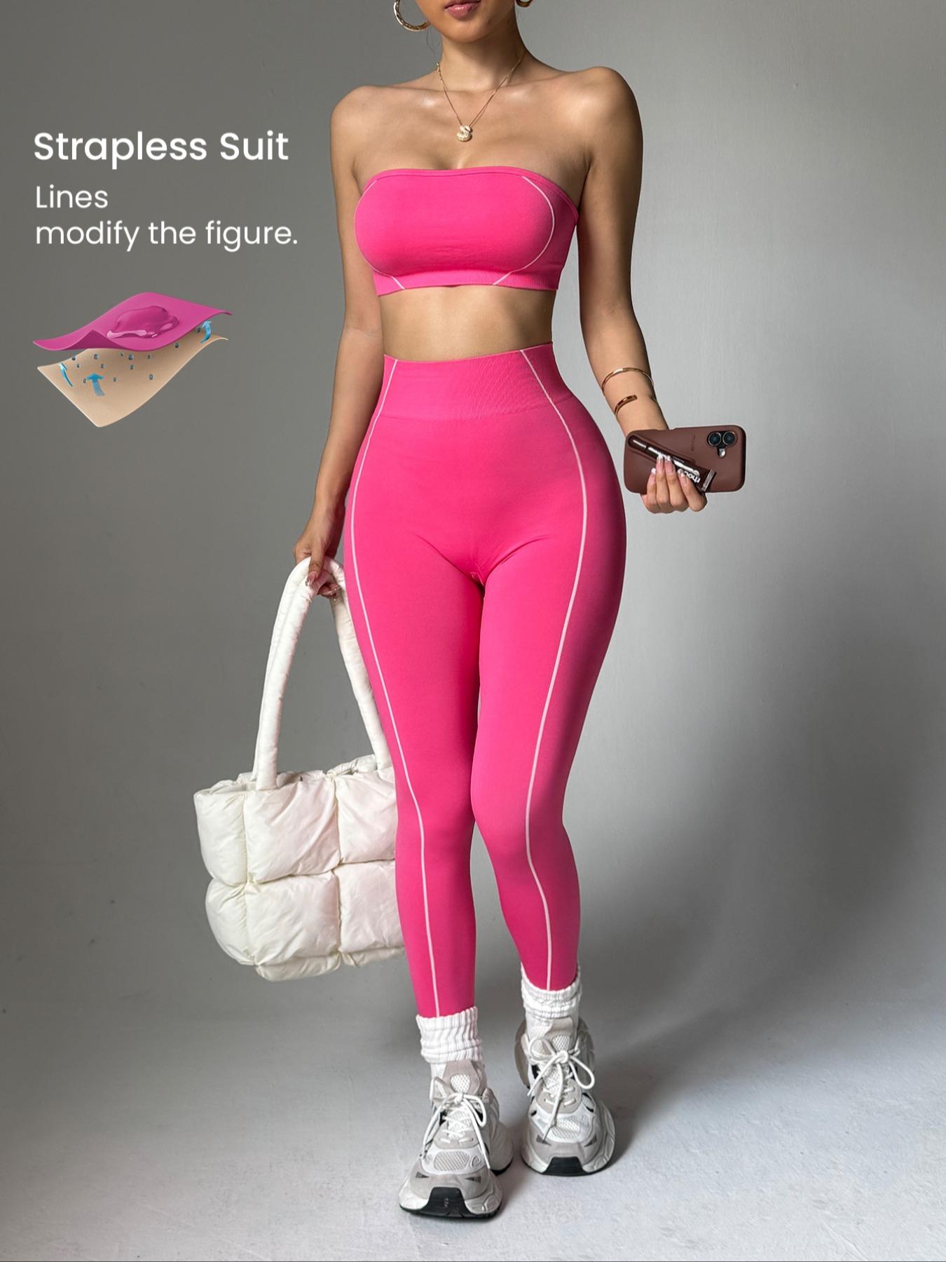 Women's Seamless Yoga Sportswear Set, Crop Top + Leggings, Anti-Slip Silicone Design, Breathable Comfort, Ideal for Gym, Running, Cycling,Crop Top + Tight Pants, Yoga Leggings, Breathable Activewear, Sports Fitness Wear