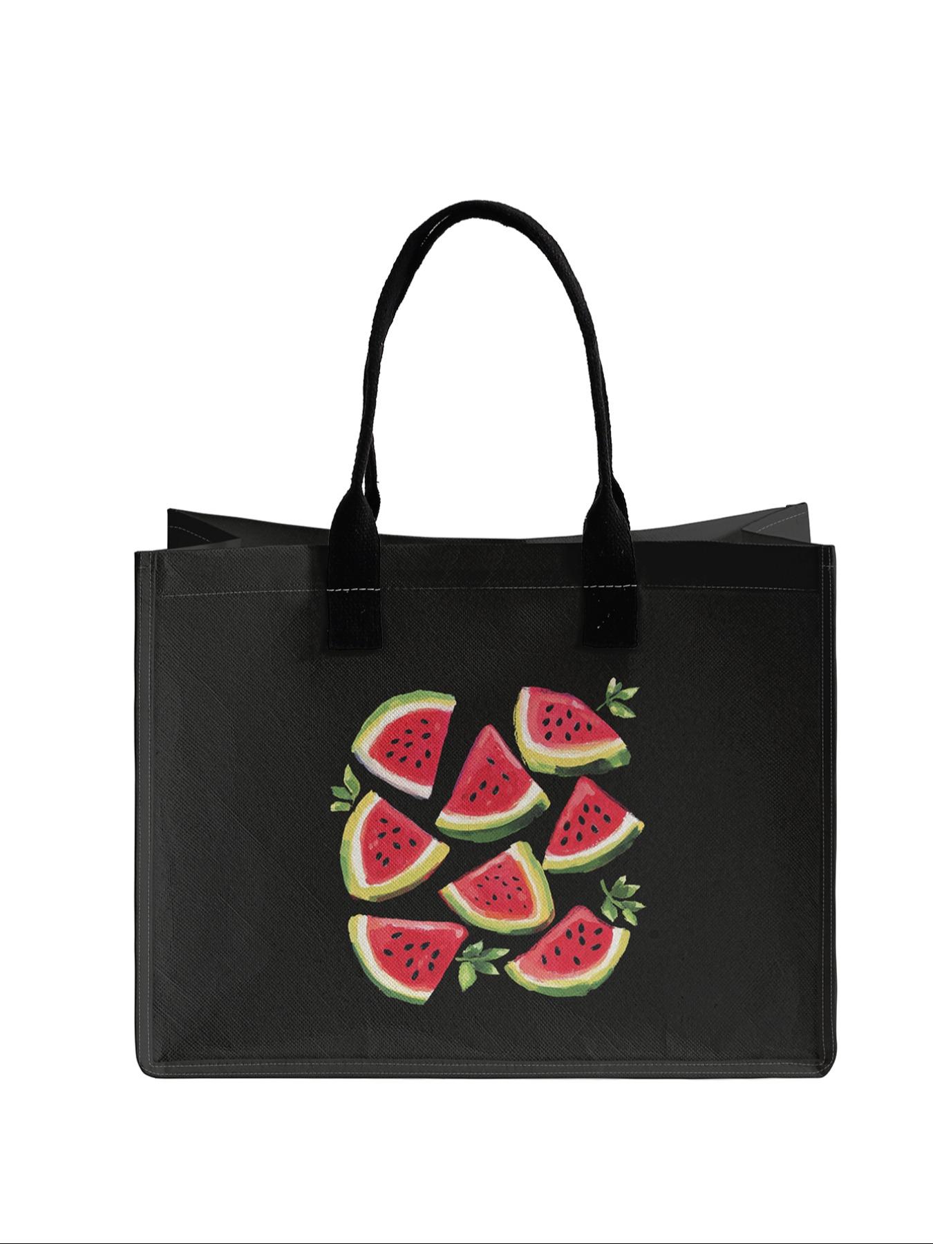 Large Capacity Watermelon Pattern Storage Bag, Fashionable Shopping Bag, Durable Handle, Space Saving Multi-Purpose, Ideal for School, Travel, Shopping