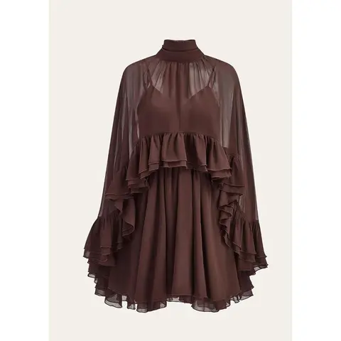 Women's Ocean-Style Elegant Sheer Chiffon Dress Set with Fashionable Slip Cape, Womenswear Clothing for Stylish Outfits