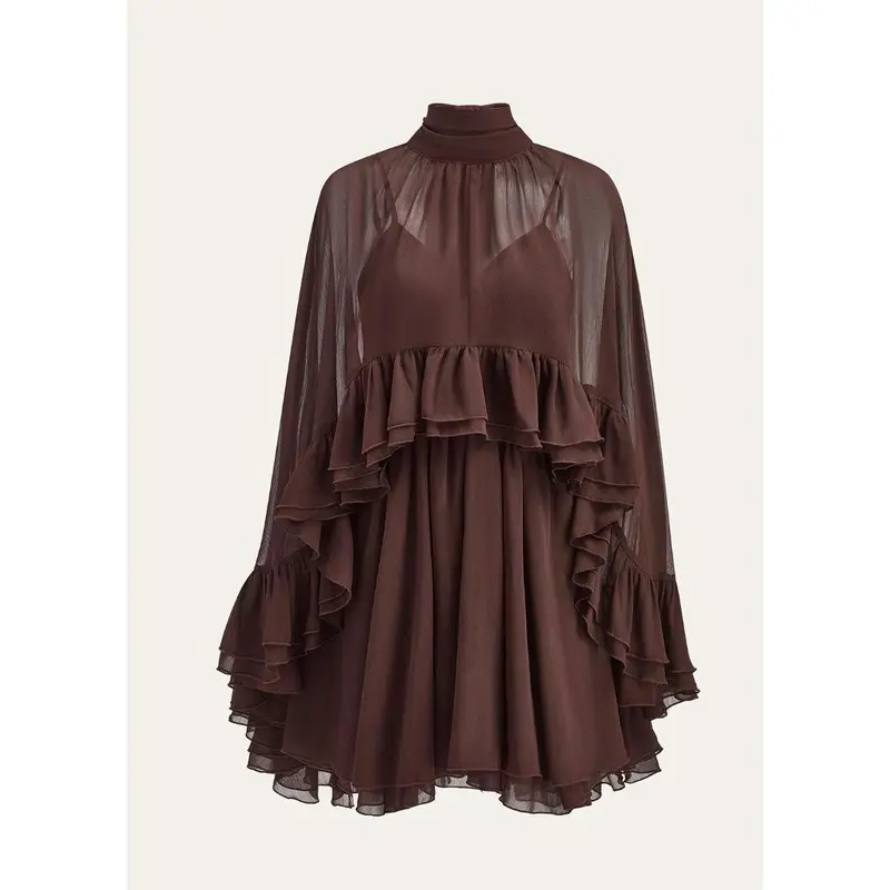 Women's Ocean-Style Elegant Sheer Chiffon Dress Set with Fashionable Slip Cape, Womenswear Clothing for Stylish Outfits