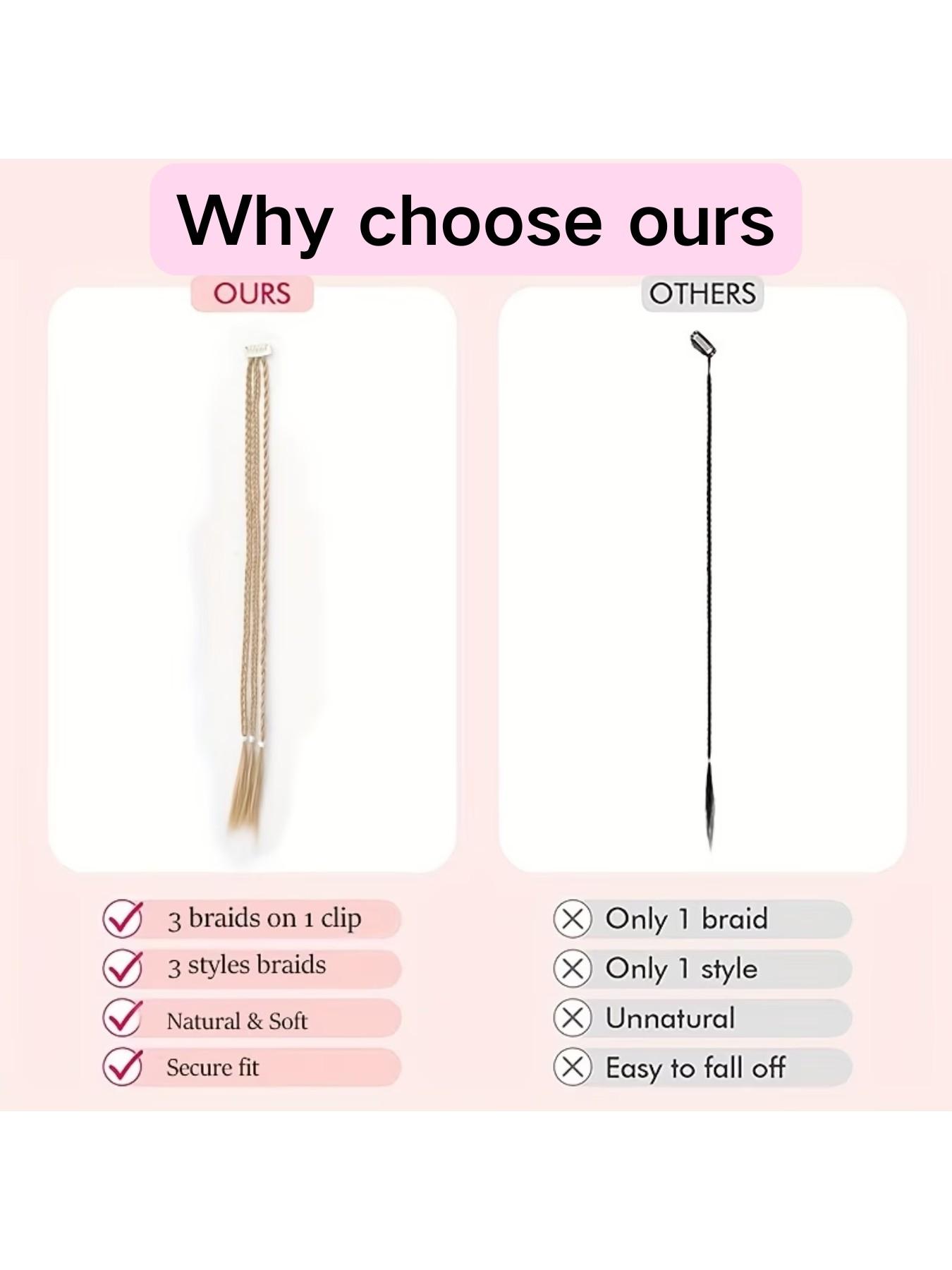 Bb Clip Single Card Three-Strand Braided Synthetic Hair Extension, Punk Style Small Braid, Suitable for Daily, Festival, Party Wear