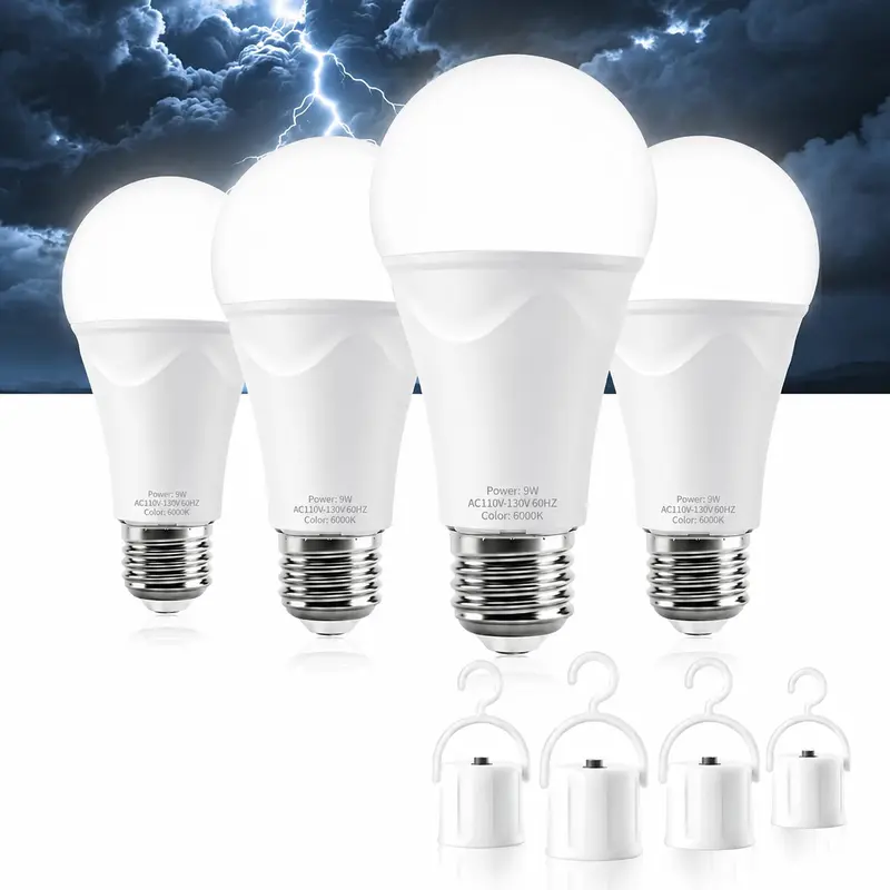 Rechargeable LED Emergency Light Bulbs (2/4/10 Pack) for E26 Sockets, with Battery Backup, Hanging Hooks, Portable Office & Home Blackout Lighting Supplies, Led Lights