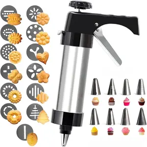 Cookie Press Gun Kit,13 Cookie Discs+8 Icing Nozzles Perfect for DIY Christmas Cookies and Decorating Cookies,Gifts for Mother(black)