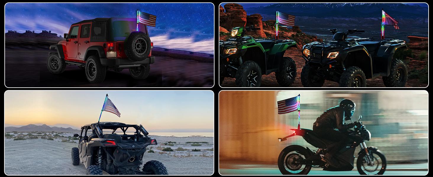 Nilight 1PC 2FTSpiral Led Whip w/Chasing/Dancing RF RemoteControlLightedAntenna Whips for Can-am ATV UTV RZR Polaris DuneBuggy 4-Wheeler Offroad Truck carcover car atmospheric interior  car interior automotive lighting rgb lights luces de luces carlights