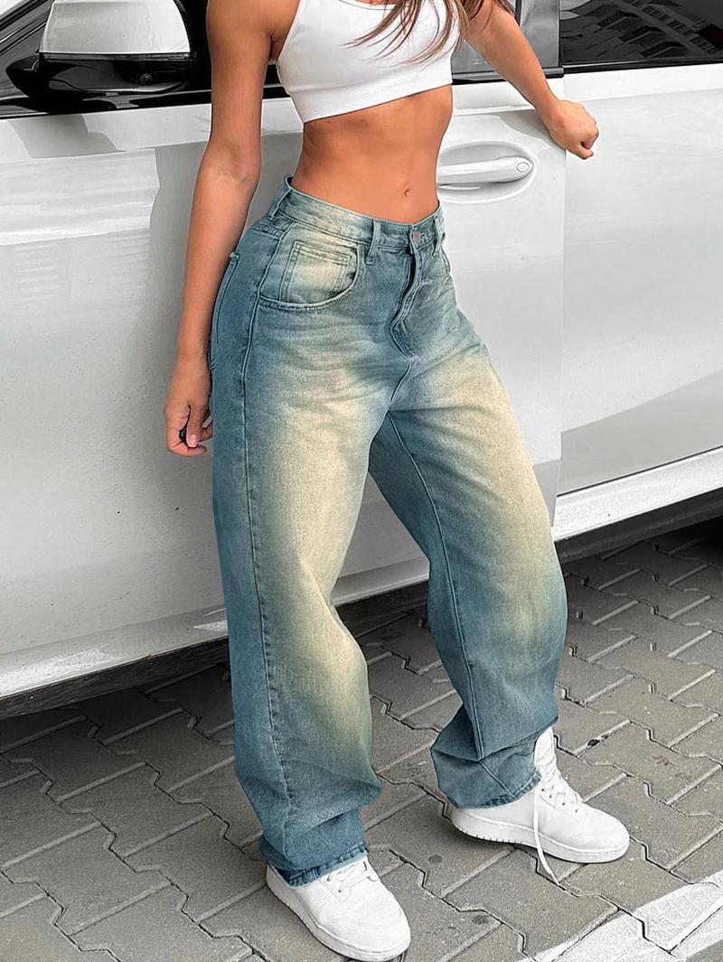 NVFelix Women's High Waisted Baggy Jeans H-Line Cut , Retro Style Loose Denim Pants for Daily Wear