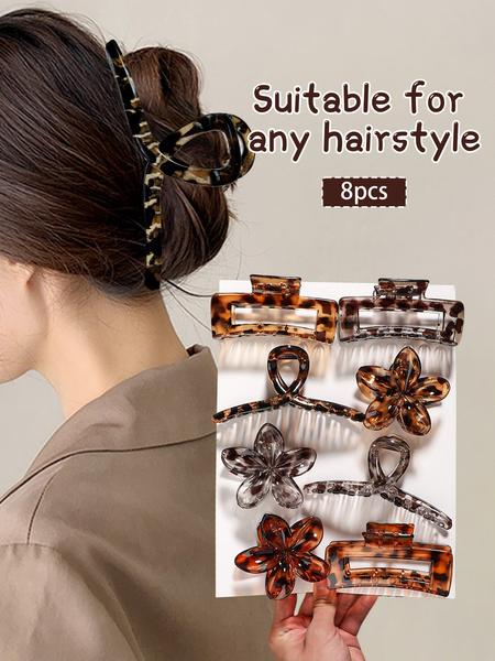 8pcs Retro Leopard Print Hair Clip Flower Geometric Design Daily Commuter Hair Good Helper Advanced Sense Hair Essential Hair Claws