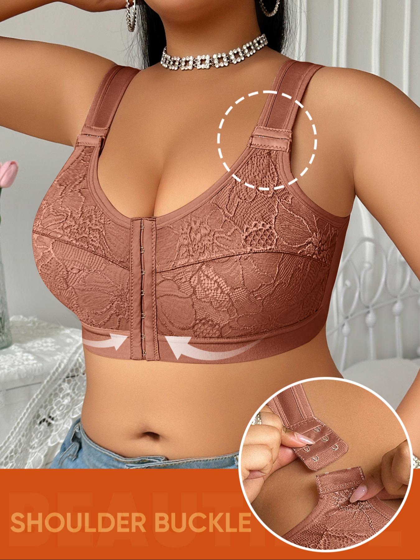 Women's Plus Size Wireless Bra, Sexy Lace Patchwork Design, Soft Breathable High Support, Suitable for Large Busts, Casual Style, Fit, Underwear
