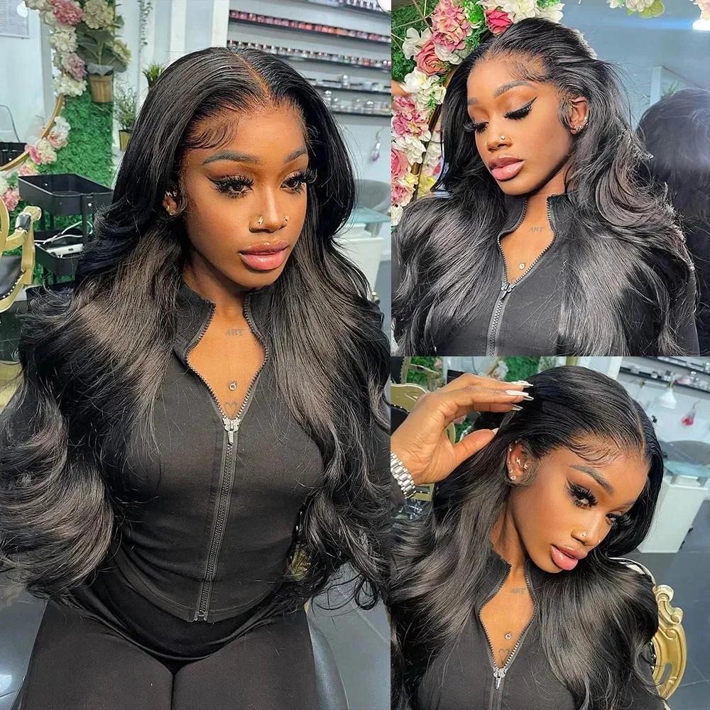 [Bling Hair ]  13x6 HD Transparent Lace Front Wigs Human hair Pre Plucked 180 Density Brazilian Body Wave Frontal Wigs Human Hair with Baby Hair Natural Hairline Natural Black Color