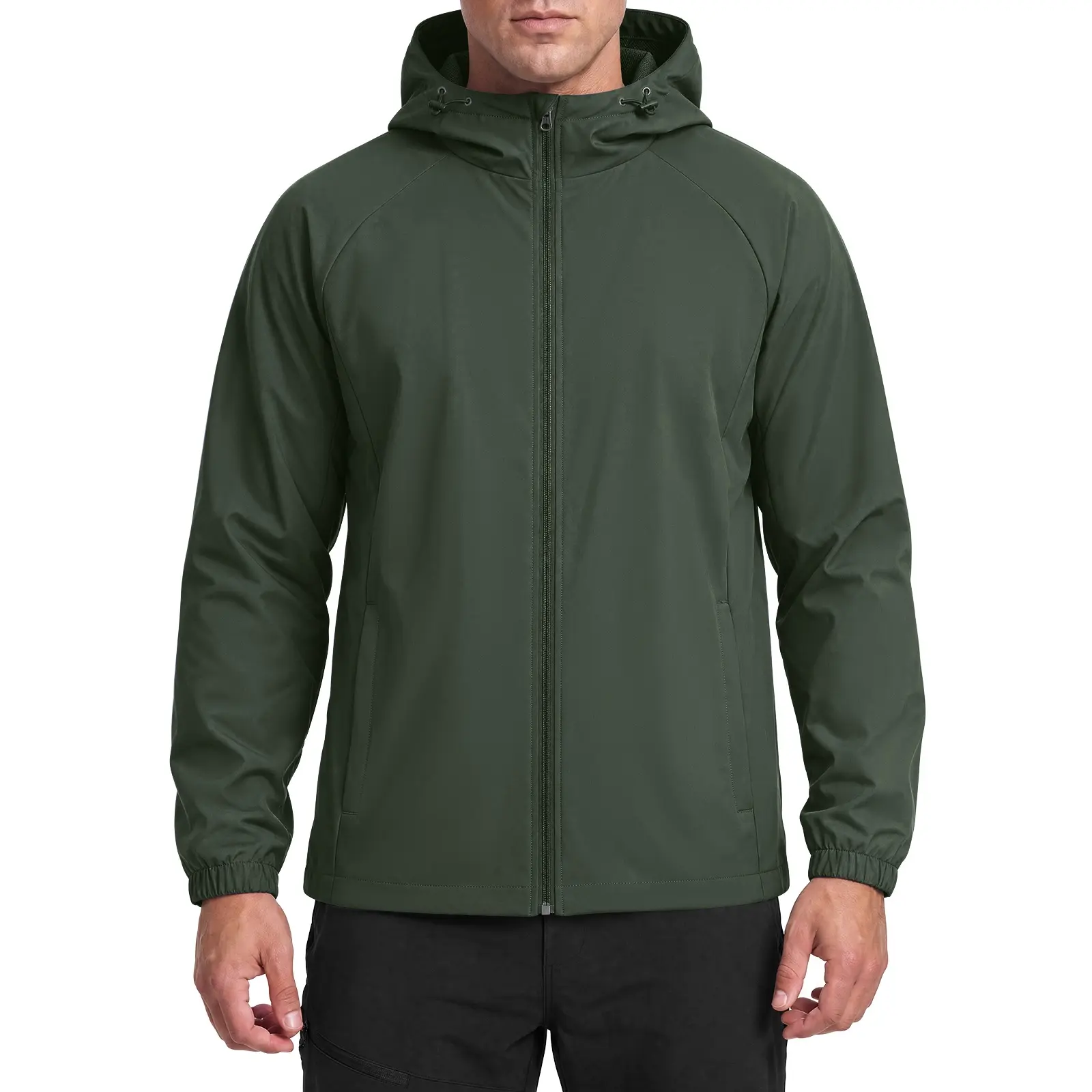 Aoysky Men's Classic Fitted Long Sleeve Lightweight Hooded Windbreaker Jacket - Full Zipper, Water Resistant, Wrinkle-Resistant, Plain Smooth Fabric, Casual Outdoor Travel Coat With Side Pockets