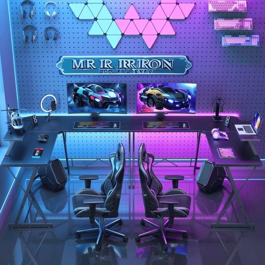 L-Shaped Corner Gaming Computer Desk 51 Inch, Carbon Fiber Surface Desk with Large Monitor Stand, Space-Saving Black Corner Table Ideal for Holiday Gifts L-Shaped Corner Gaming Computer Desk 51 Inch, Carbon Fiber Surface Desk with Large Monitor Stand, Space-Saving Black Corner Table Ideal for Holiday Gifts