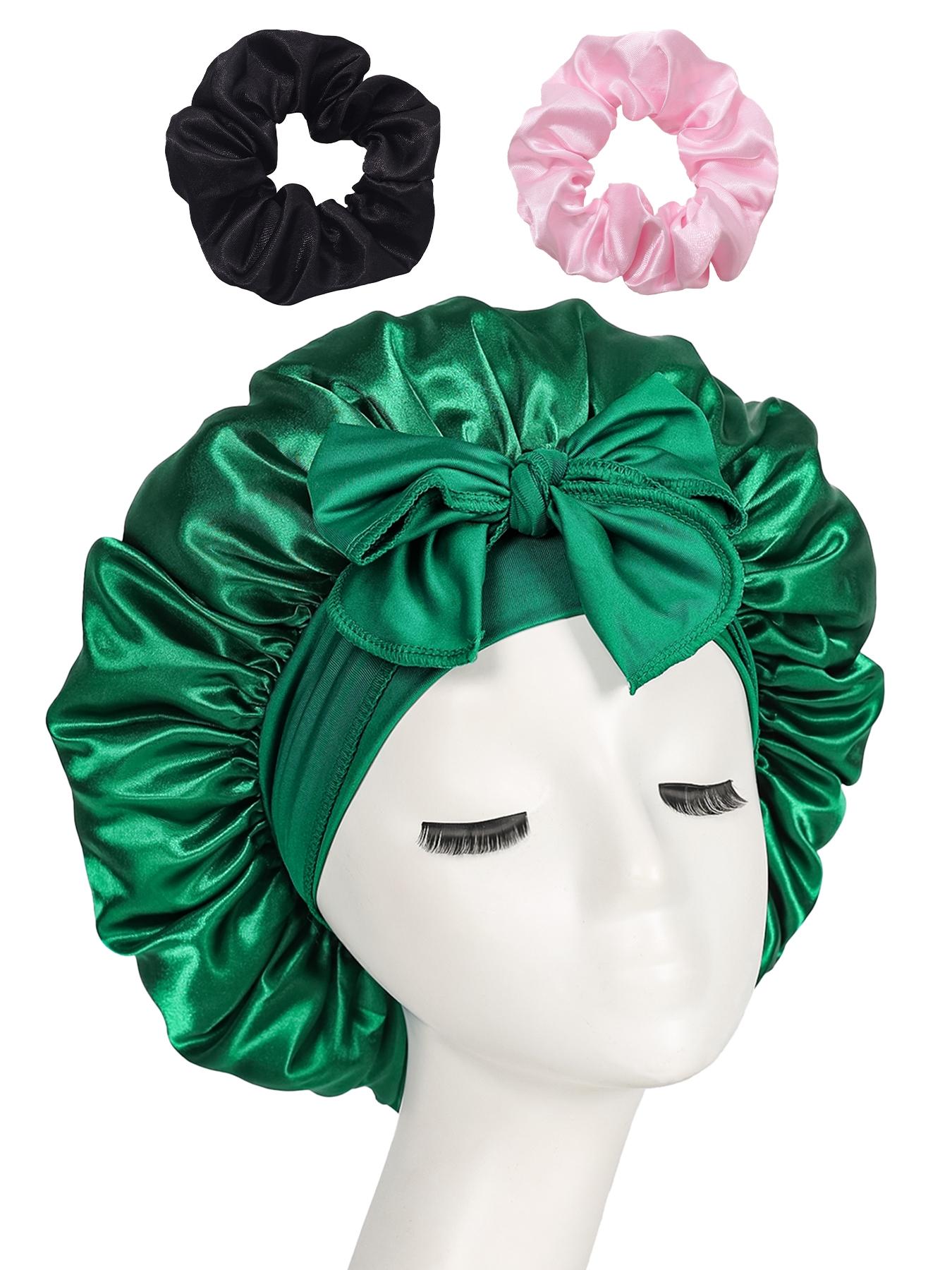 Women's Adjustable Satin Bonnet with Tie, Soft Breathable Sleep Cap, Fashionable Plain Color, Comfortable Hair Protection Hat + 2 Silk Hair Ties
