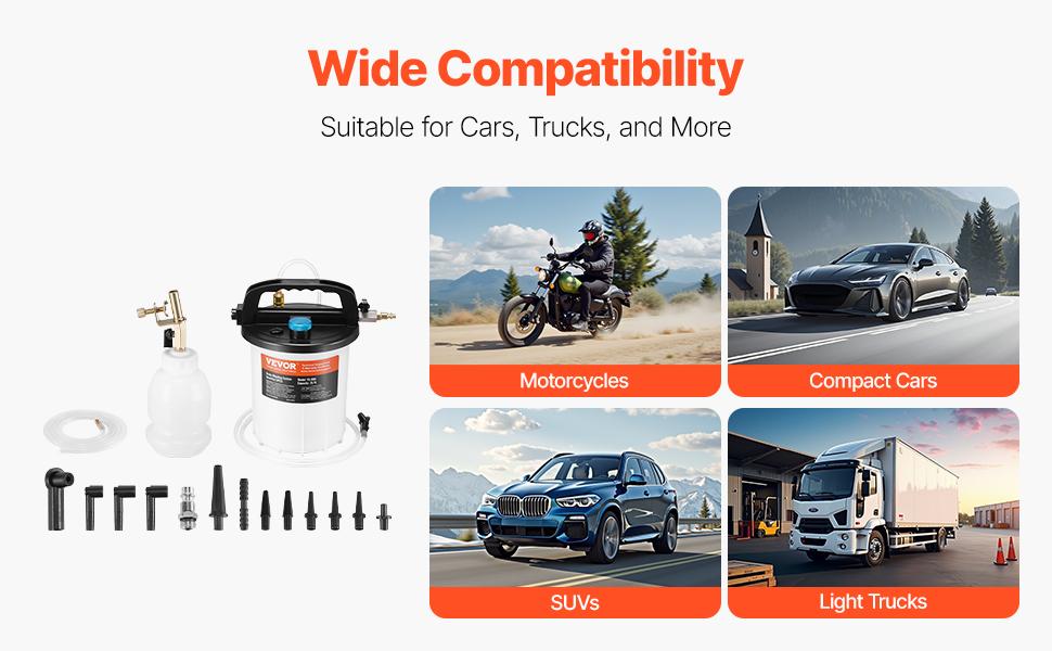 VEVOR Brake Bleeder Kit, 3L Brake Fluid Extractor with 1L Siphon Refilling Bottle 13 Hose Connectors, Complete Brake Fluid Bleeder Kit with Extended Silicone Hose Handle, Fit for Most Vehicles