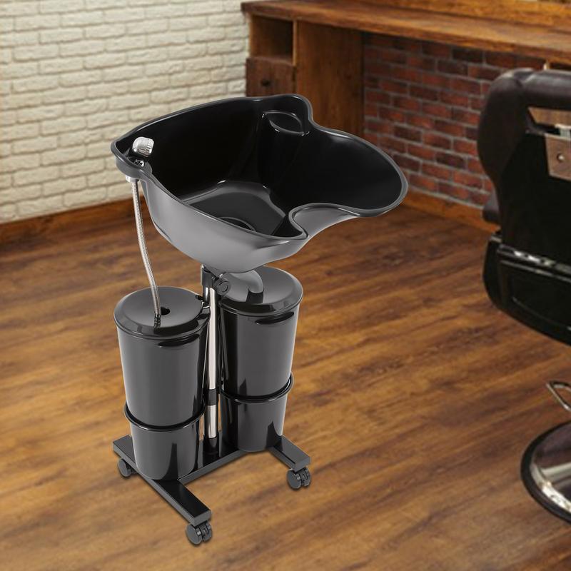 Portable Shampoo Bowl with Electric Pump, Hair Washing Station for Home & Barber Use, Portable Sink for Washing Hair with Dual-Bucket Design, Height Adjustable Stand