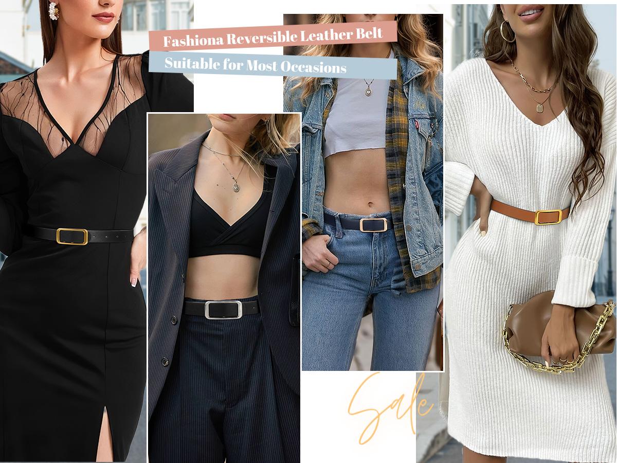 JASGOOD Women Reversible Leather Belt Two-in-One Ladies Fashion Skinny Waist Belt for Pants Jeans  Dresses