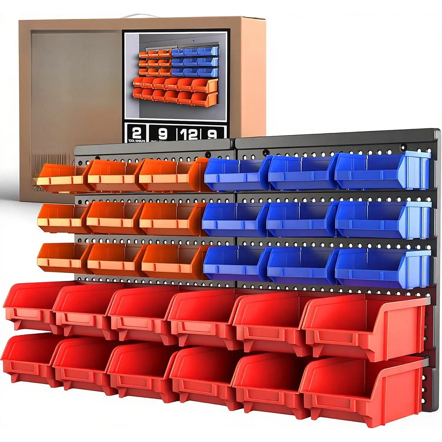 30-Bin Wall-Mounted Storage Rack System - Heavy-Duty Garage Tool Organizer for Screws, Nuts, Bolts, Nails, Beads, and Small Hardware Parts - Easy Installation and Customizable