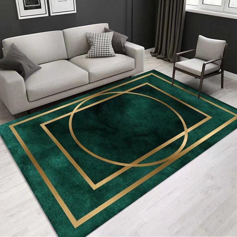 Luxury Emerald Green Gold Geometric Marble Flannel Area Rug - Modern Abstract Line Pattern Soft Mat for Living Room, Non-Slip Home Decor#EmeraldGreenRug #GoldGeometricMat #MarbleAbstractDecor #ModernCarpet #NonSlipFlannelRug