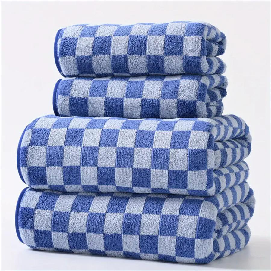 Checkerboard Pattern Bath Towel Set, 2 Counts Soft Absorbent Quick Drying Bath Towel with 2 Counts Hand Towels, Family Bath Outing Bathroom Accessories, Premium Bath Towels