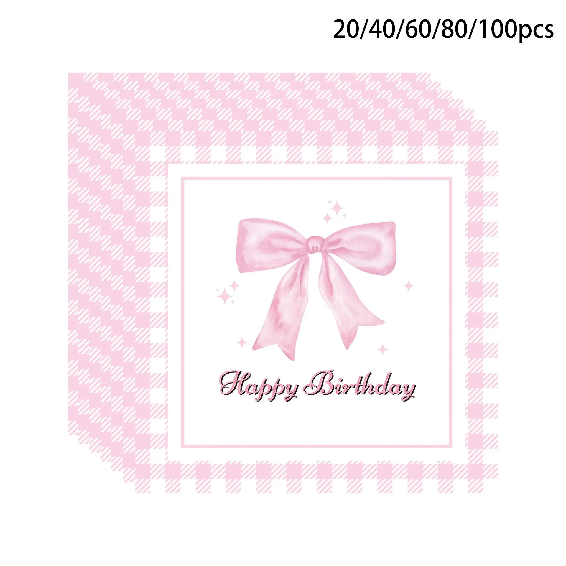 Plaid Bow Birthday Party Napkins, 20/40/60/80/100 Count, Festive Decor, Home & Garden Decoration, Perfect Gift for All Occasions