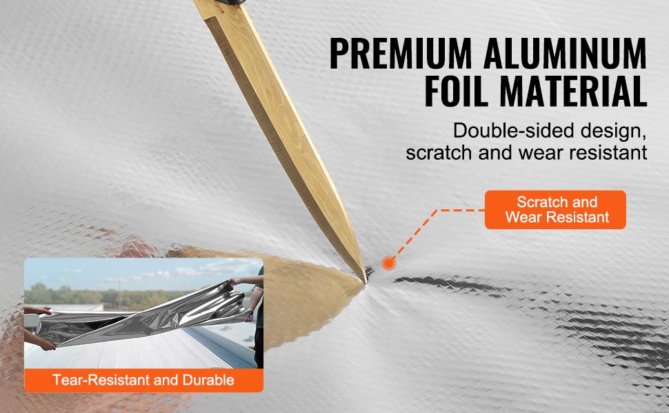 VEVOR Double Reflective Insulation Roll, Woven Fabric Radiant Barrier, 6.5 Mil 48 inx 250 ft, Aluminum Foil PE Woven Cloth Heat Reflective Shield, Thermal Insulation Roll for Window RV Roof