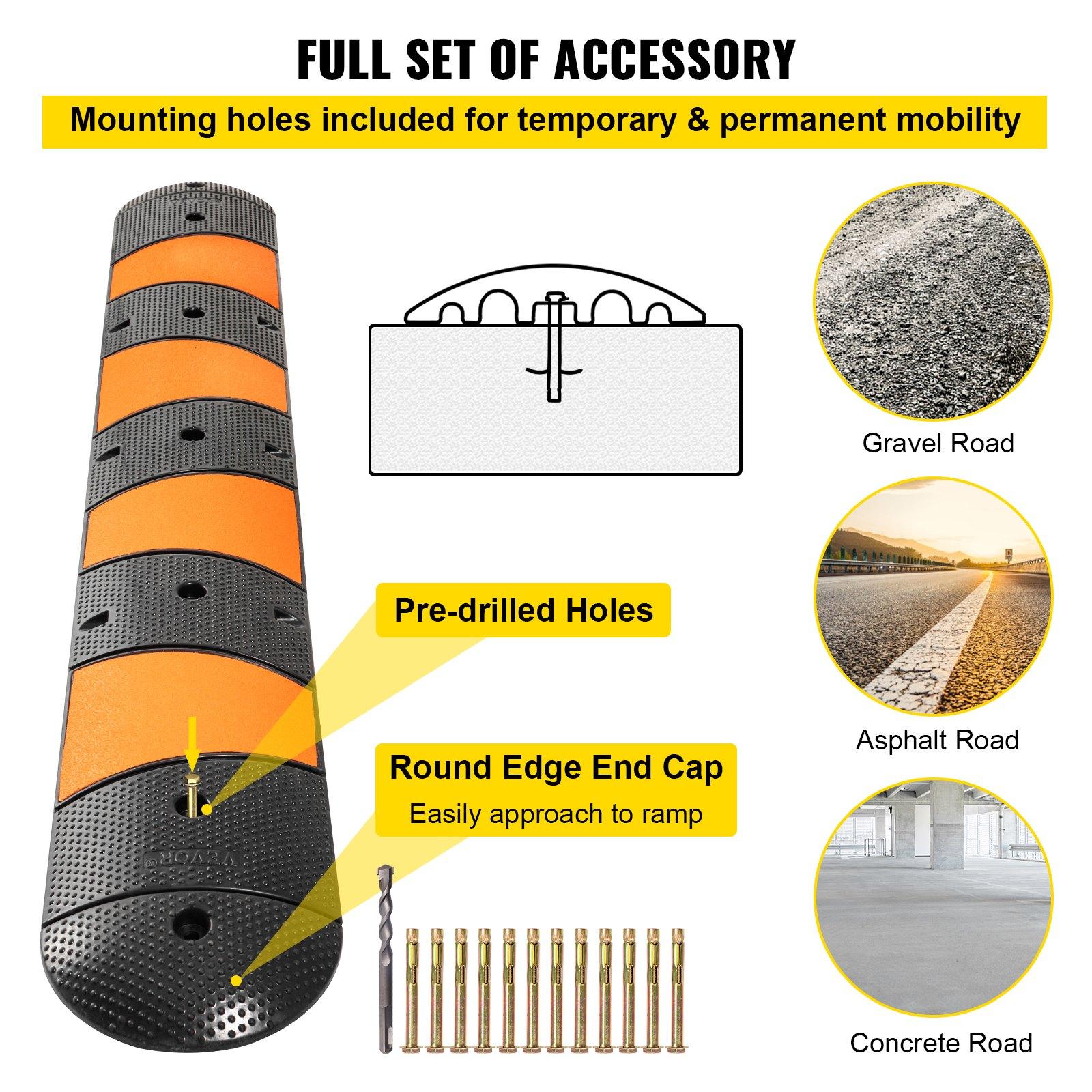 VEVOR Rubber Traffic Calming Device, Single Unit with Dual Channels, 72" Length Modular Design Supports Up to 22000 LBS, Dimensions 72.8 x 12.2 x 2.2, Suitable for Asphalt, Concrete, and Gravel Sur VEVOR Rubber Traffic Calming Device, Single Unit with Dual Channels, 72" Length Modular Design Supports Up to 22000 LBS, Dimensions 72.8 x 12.2 x 2.2, Suitable for Asphalt, Concrete, and Gravel Sur