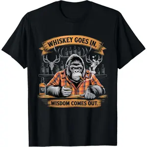 Gorilla Tshirt Whiskey Goes in Wisdom Comes Out Funny Monkey T-Shirt