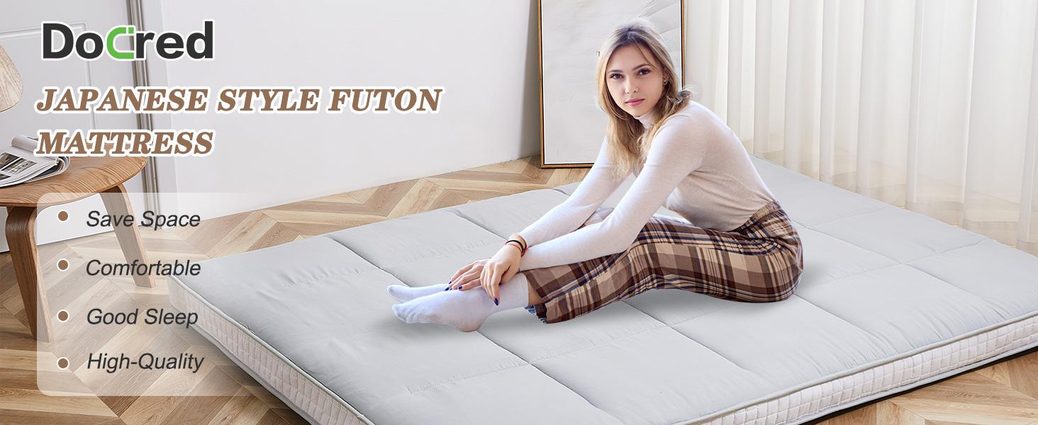 DoCred Japanese Floor Mattress Futon Mattress Foldable Floor Bed Mattress, Roll Up Mattress Tatami Mat, Thick Sleeping Pad Breathable Floor Lounger Guest Bed for Camping Couch Dormitory Full