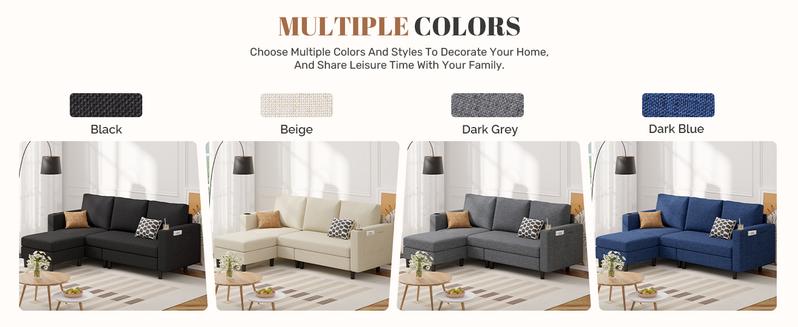 Upholstered Sectional Sofa and Couches, 78'' L Shaped 3-seat Sofa for Living Room, Apartment, Lounge,Bedroom-Washable Covers- Pet Friendly Convertible Sofas (Linen Fabric, Beige)