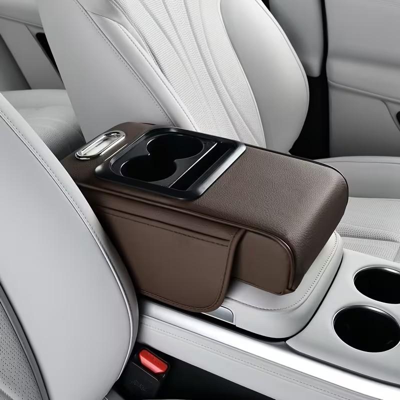Car Multi-Functional Armrest Box Pad, Expandable Storage Box, Fits Most Car Models, with Cup Holder & Phone Slot, Multifunctional Car Organizer