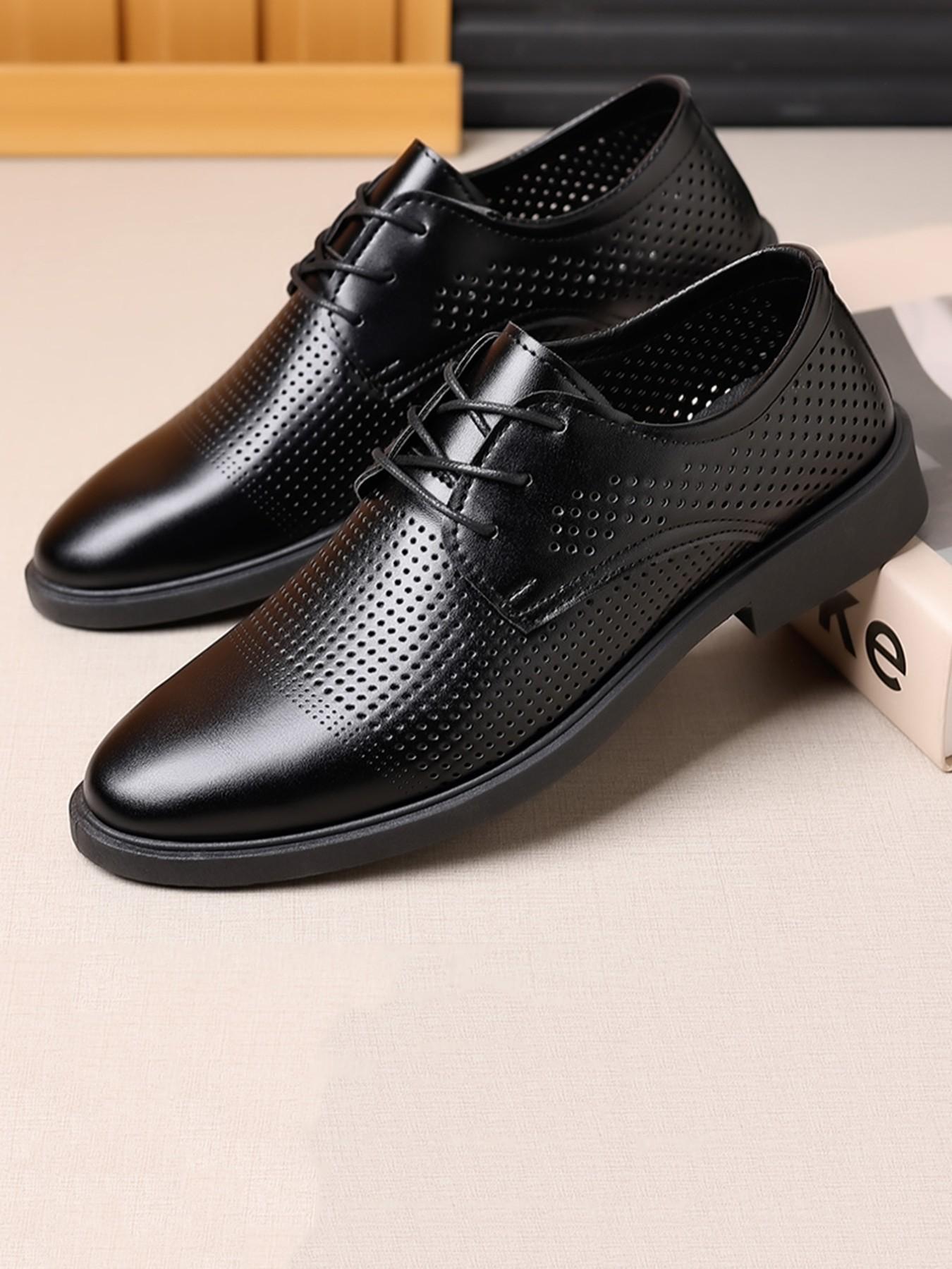 Men's Business Leather Shoes, Breathable Perforated Design, Soft Sole Anti-Slip, Sizes 39-44, Summer Formal Wedding Shoes