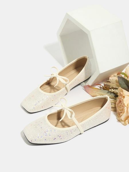 Women's Fashion Flat Shoes Square Toe Star Design Slip-On Soft Textile Rubber Sole Casual Ballet Flats Spring & Fall