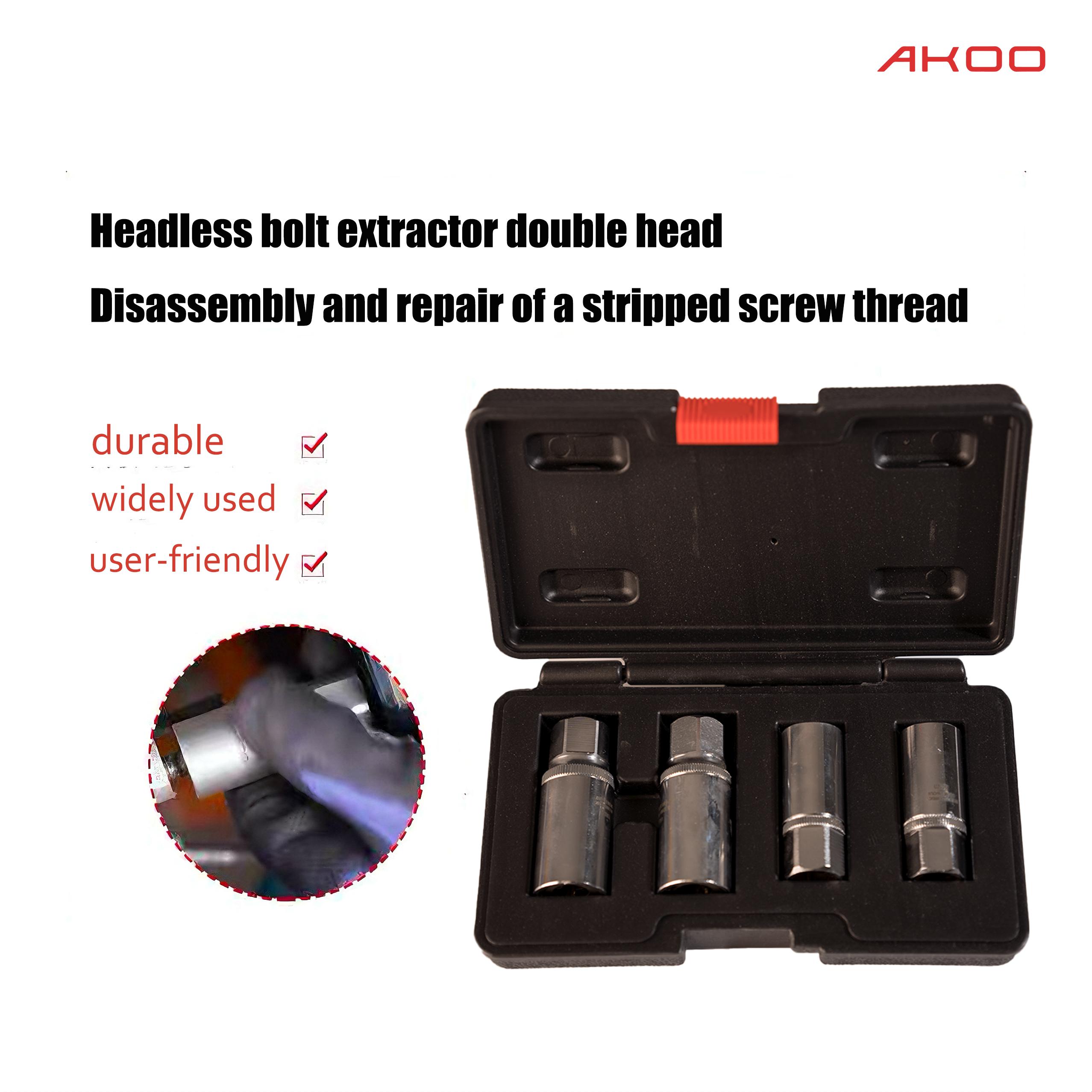 AKOO Stud Extractor Socket Set ，Broken Stud Removal Socket 4-Piece Stud Remover Set – Stud Puller Sockets