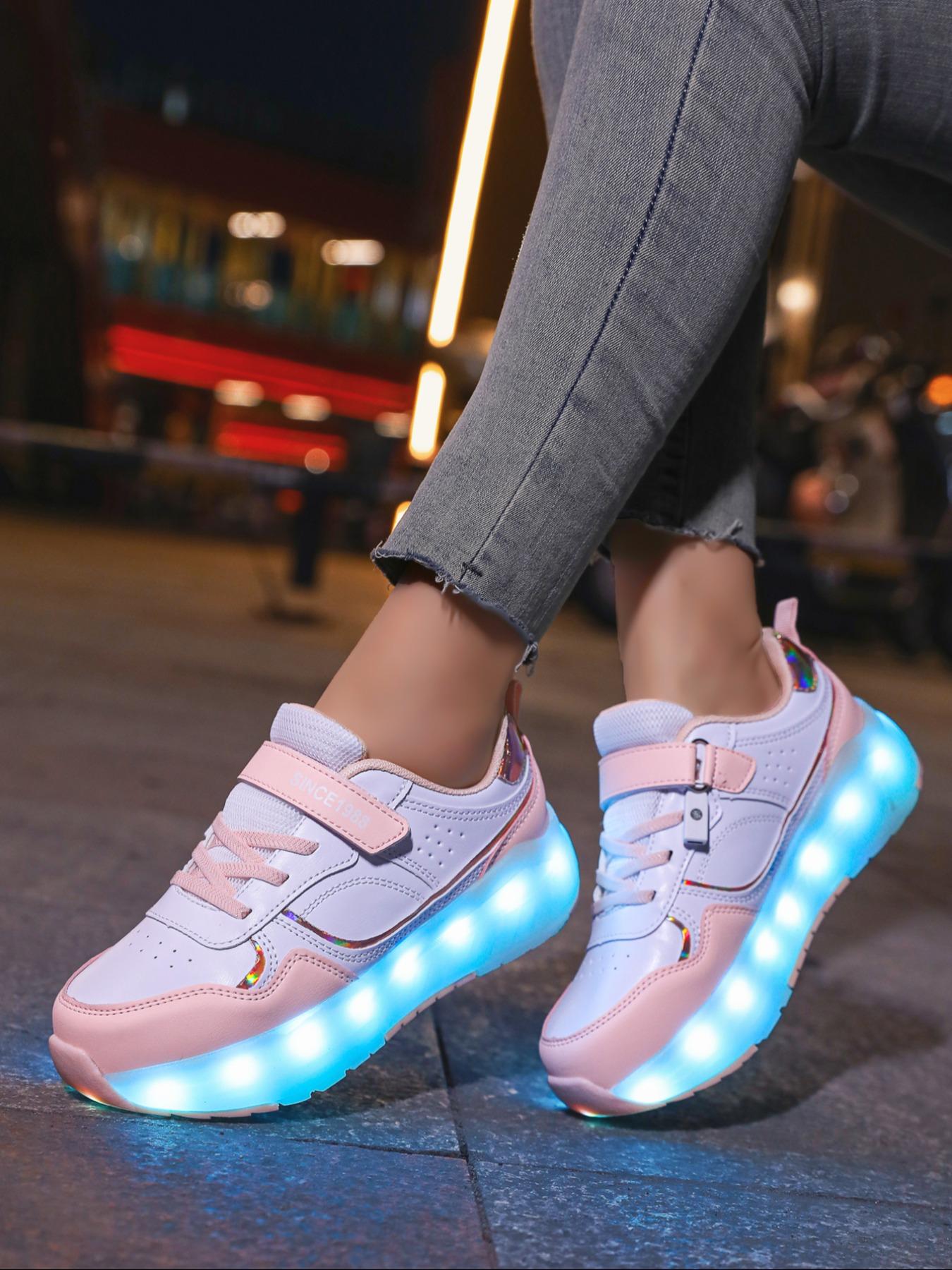 LED Light-Up Roller Skates, PU Leather Four-Wheel Inline Skates, USB Rechargeable, Detachable Wheels, All-Season Casual Shoes, Skating Shoes
