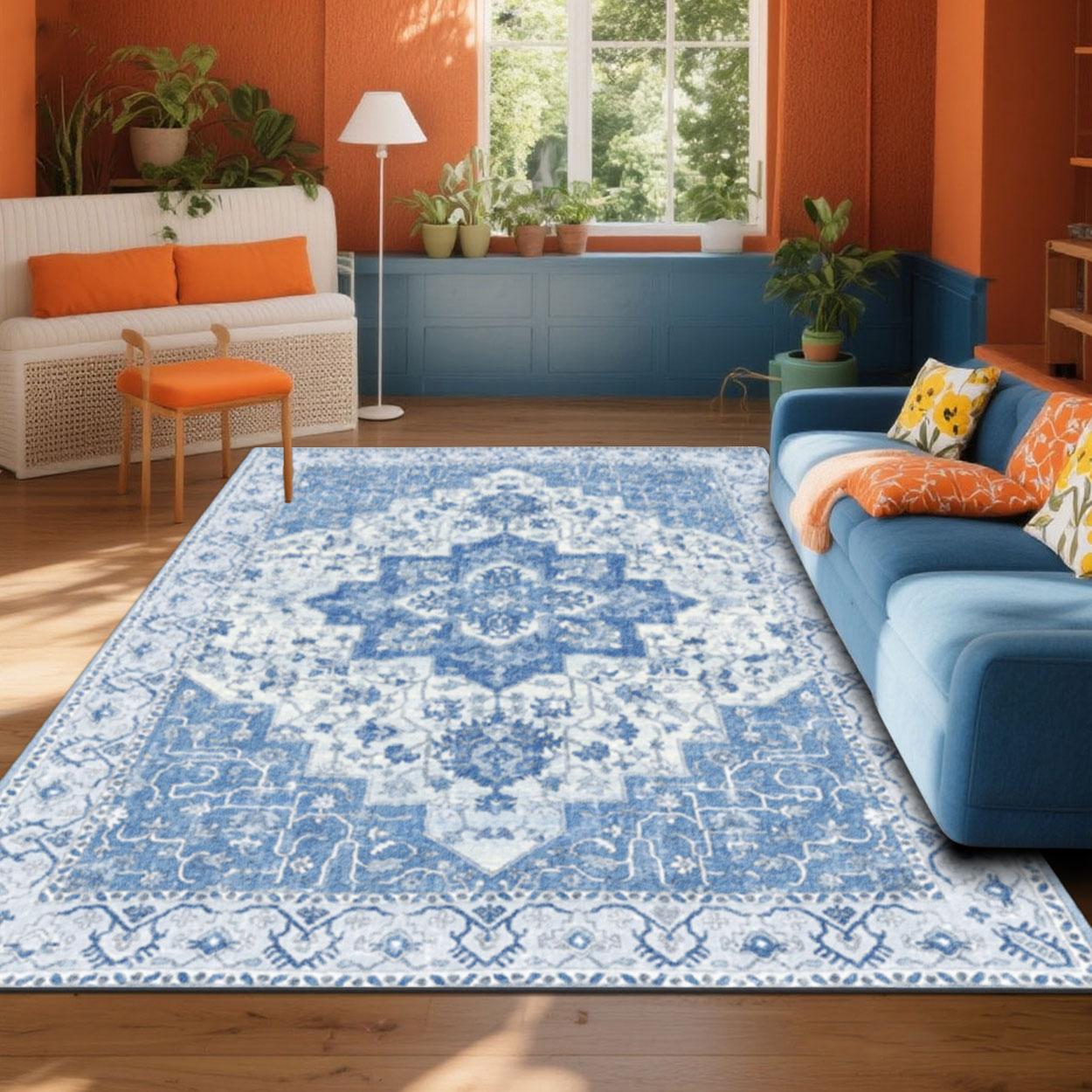 Velvet soft and comfortable patterned printed carpet, Geometric pattern rug, suitable for multiple scenarios, available in various sizes, soft and non-shedding.