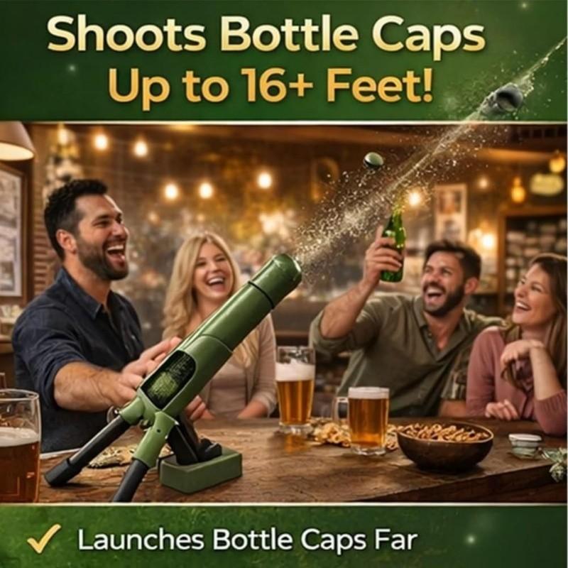 Beer Bottle Mortar Bottle Opener, 51mm Mortar Beer Bottle Opener Heavy-Duty Tactical Cap Launcher Hands-Free Push Down Opener Men's Exclusive Space for Bar & Desk Decor