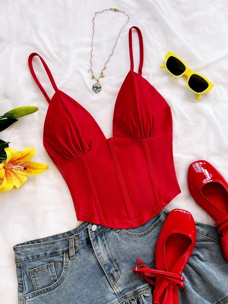 Women's Knitted Plain Casual Fashion Adjustable Strap Vest, Perfect for Daily Wear and Vacation Travel