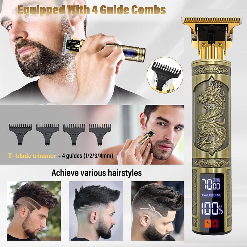 LCD Display Hair Clipper and Razor Set, Professional Cordless Hair Trimmer and Shaver with Guide Comb, Charging Cable and Cleaning Brush, Barber Hair Cutting Kit