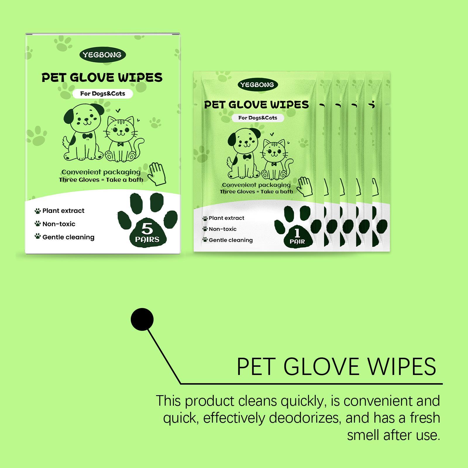 Pet Cleaning Gloves, 5 Pairs Pet Cleaning Wipes, Pet Grooming Wipes, Dog & Cat Grooming Supplies, Dog & Cat Accessories