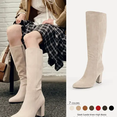 Women's Chic Minimalist Knee High Boots,Premium Suede-Look Texture & Pointed Toe,Stable Block Heel for All-Day Comfort,Effortless Elegant Tall Boots for Work & Dates,Fashionable Boots #GLOBAL PICKS
