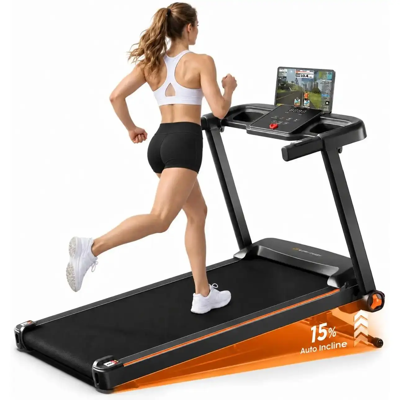 JC Electric Auto-Incline Treadmill - 8.5mph, 3.5HP Quiet Motor, 15% Slope,Folding Home Fitness Equipment , Adjustable Handrail, LED Display, Easy-Mobility Wheels, 300lbs Capacity, Anti-Skid Gym Equipment for Home Gym Setup & Home Workout Gear