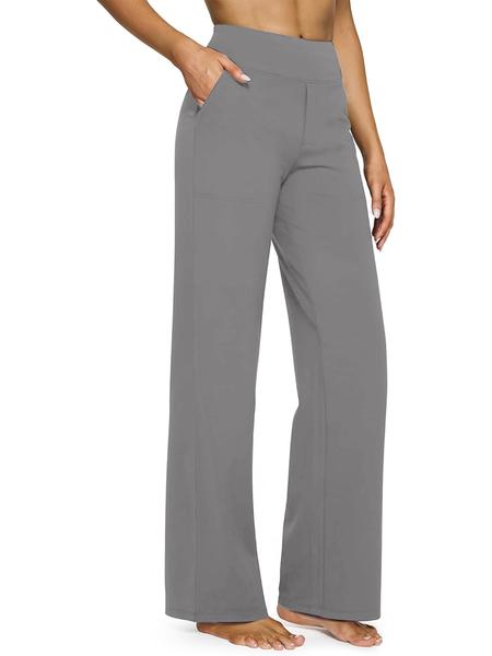 Women's High Waist Yoga Pants with Pockets, Fitted Wide Leg Sportswear, Casual Elastic Dress Pants for All Seasons  Yoga Pants Women Wide Leg Activewear Pants with Pockets High Waist Stretch Dress Casual Sweatpants Breathable Activewear Bottoms